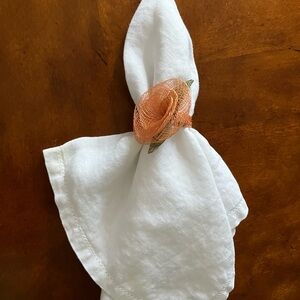 Set of 12 Orange Woven Rose Shaped with Green Leaves Napkin Rings